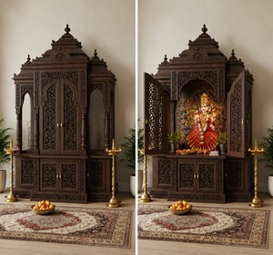 Big Size Traditional Modern Swaminarayan Temple <b>Mandir</b> Classic Carved Teak Wood Waterproof Dark Brown Handcrafted Hindu Puja USA - Product Image 3