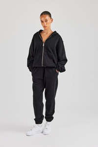 Set all'ingrosso di cotone 100% personalizzato 300gm con cappuccio e pantaloni della <span class=keywords><strong>tuta</strong></span> per le donne <span class=keywords><strong>rosa</strong></span> oversize <span class=keywords><strong>tuta</strong></span> larga con Zip - Product Image 6