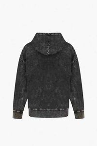 Sudadera con capucha NEGRA lavada con ácido personalizada de fábrica, sudaderas NEGRAS desgastadas para hombres - Product Image 3