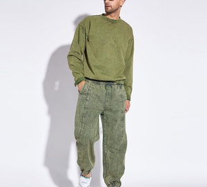 Nuevo estilo de cuello redondo de manga larga Vintage lavado ácido sudadera 100% algodón estilo callejero invierno transpirable sudadera para hombres - Product Image 5