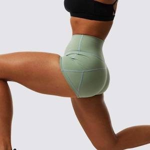 Pantalones cortos de compresión con logotipo personalizado para gimnasio, pantalones cortos de Yoga de cintura alta, pantalones cortos de yoga tejidos para mujer - Product Image 3