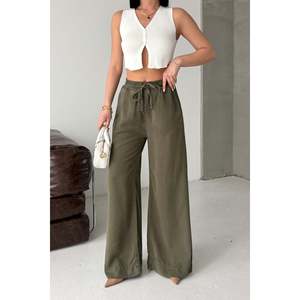 XLove <b>Jeans</b> Women's Natural Gabardine <b>Elastic</b> <b>Waist</b> High Rise Full Length Wide Leg Palazzo Pants for Casual Wear - Product Image 3