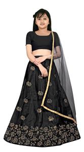 Shoryam Fashion, Lehenga Choli pour filles, noir, longueur au sol |   Broderie en filet, séchage rapide, tenue de fête de mariage indienne, traditionnelle - Product Image 2