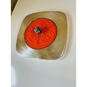 Cazuela plateada con tapa naranja, cazuela plateada, cazuela plateada con asas, cazuela para servir, calentador de alimentos, - Product Image 5