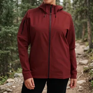 Veste coupe-vent de course en coton imprimé pour femme, imperméable avec fermeture éclair thermosoudée, poche sur le biceps, manteau athlétique à capuche - Product Image 4