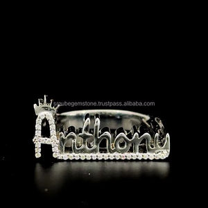 Anillo de plata 925 con nombre personalizado, doble hueco, 3D, forma de grano tallado, regalo de boda personalizado, joyería con diamante para mujer - Product Image 6