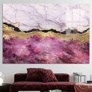 Tableau encre alcoolisée effet marbre doré : Décoration murale abstraite rose et or, Verre - Product Image 1