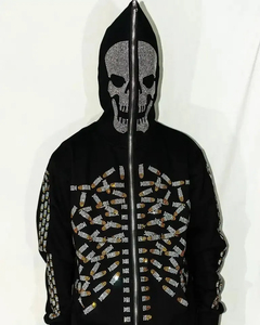 Precio al por mayor Rhinestone Full Face Zip Hoodie Nuevo último estilo Streetwear Peso pesado Unisex Casual Sudaderas con capucha de gran tamaño - Product Image 5