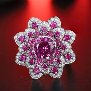 Phụ nữ sang trọng lớn đá quý cổ điển phóng đại Hoa Đỏ Corundum <span class=keywords><strong>Ruby</strong></span> S925 Nhẫn bạc - Product Image 3