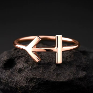 Bague en argent sterling 925 plaqué or rose vermeil, signe du zodiaque Sagittaire, minimaliste, sertie de pierres, bande réglable, bijoux - Product Image 1