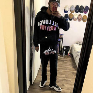 Sweat-shirt et pantalon de haute qualité Streetwear lettres imprimées LOGO personnalisé bloc de couleur cordon de serrage ensemble de sweat à capuche de mode pour hommes - Product Image 5