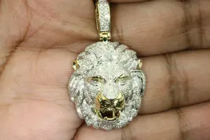 Pendentif et breloque tête de lion en argent 925 avec moissanite ronde de 2,3 carats, cadeau islamique parfait pour femme, plaqué or 14 carats - Product Image 4