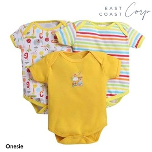 บอดี้สูทผ้าฝ้ายน้ำหนักเบาสำหรับเด็ก | ชุดวันซี่ลายทางแขนครึ่งเดียว & พิมพ์ลาย - Product Image 1