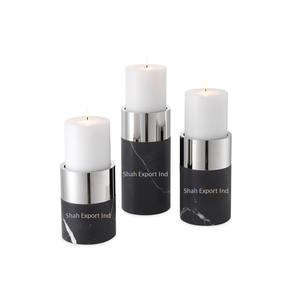 <b>Black</b> Marble & Metal <b>Pillar</b> <b>Candle</b> <b>Holder</b> for Wedding and Christmas Tabletop Decorative Cylindrical <b>Candle</b> <b>Pillar</b> - Product Image 1