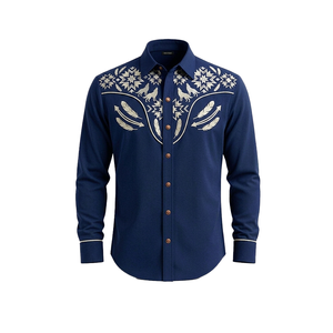 Camisa Vaquera Unisex 100% Algodón, Estilo Western, Manga Larga, Bordada, con Botones, Estilo Rodeo, Vintage, Casual, Corte Ajustado, con Ribete en Contraste - Product Image 1