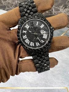 Luxury Unisex Mechanical <b>Sport</b> <b>Watch</b> Just Date Black Moissanite Diamond Hip Hop Style Fully Iced Analog Glass Stainless Steel - Product Image 3