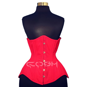 Cosh International |   Corset serre-taille sous-poitrine en coton rouge avec baleines en acier et panneaux en maille respirante - Product Image 3
