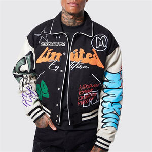 2026 OEM personnalisé Streetwear manches en cuir véritable avec laine Chenille patchs broderie Letterman Varsity Crop veste hommes - Product Image 1