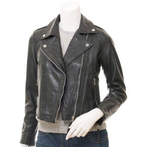 แจ็คเก็ตหนังสำหรับผู้หญิง แจ็คเก็ตหนังคอปกพับได้บุหนังสำหรับฤดูหนาวแบบอุ่นๆ แจ็คเก็ตหนังสำหรับกิจกรรมกลางแจ้งแบบเย็บติดกัน - Product Image 1