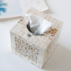 Mop Inlay Tissue <b>Box</b> Artisan Made <b>Floral</b> Pattern Engraved Design Premium Quality Tissue Holder for Luxury Living Room Decor - Product Image 2