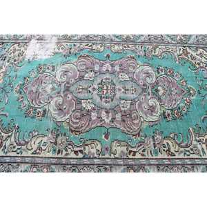Grand tapis turc 5,2x8,5 pieds, tapis en laine bleu vintage ombré - Product Image 5