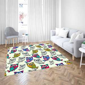 Alfombra con Patrón de Búho Colorido: Alfombra Antideslizante para Habitación Infantil, Alfombra de Chenilla - Product Image 5