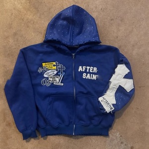 Parche personalizado trabajo sudaderas con capucha Streetwear de gran tamaño pulóver sudaderas con logotipo bordado ácido lavado diseño al por mayor - Product Image 1