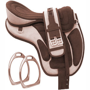 Selle de dressage western en cuir avec support pour cavalier en bois/plastique, siège profond, panneaux larges, rembourrage en laine, distribution de la pression - Product Image 2