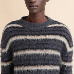 2026 vente chaude hiver goutte épaule dépouillé Mohair pull pour hommes col rond lon manches hiver vêtements décontractés hommes chandails - Product Image 6