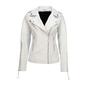 Chaquetas de cuero personalizadas de tendencia superior para mujer para Otoño Invierno diseño de cuello vuelto sólido mangas completas con forro de satén - Product Image 1