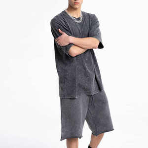 เสื้อยืดซัก2ชิ้นสำหรับผู้ชายไซส์พิเศษชุดฤดูร้อนซักด้วยน้ำกรดไซส์ใหญ่พิเศษชุดสตรีทแวร์แบบสั่งทำ - Product Image 1