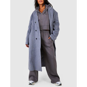 Conjunto de Sudadera con Capucha y Pantalones de Dos Piezas para Mujer, Talla Grande, Invierno, Color Sólido, con Cierre de Cordón, 100% Algodón, Logotipo Personalizado - Product Image 3