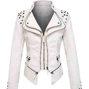 เสื้อแจ็คเก็ตหนังมอเตอร์ไซค์แบบสั้นติดหมุดสำหรับผู้หญิงไซส์ใหญ่ แขนยาว สไตล์พังก์ร็อก - Product Image 5