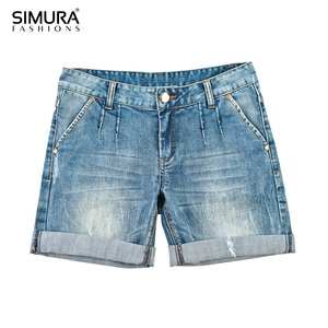 Shorts cargo en jean taille haute pour femme, coupe ajustée, haute qualité, en coton/élasthanne, teint en pièce, coupe-vent, séchage rapide - Product Image 6