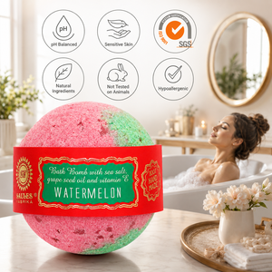 Bombe de bain rafraîchissante au melon d'eau 180g, fait main, sel marin premium, marque privée, OEM, ODM, vente en gros - Product Image 3