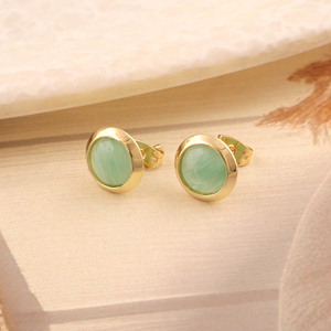 Pendiente de tuerca de amazonita redondo Natural chapado en oro Post Back estilo minimalista mujeres Regular Wear Stud pendiente joyería - Product Image 2