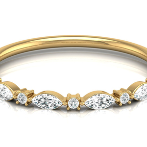 Anillo de Boda de Oro Amarillo Sólido de 14k con 5 Diamantes Redondos y 6 Marquise Cultivados en Laboratorio, Corte Excelente, para Mujer - Product Image 1