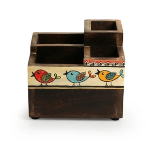 Troupeau d'oiseaux porte-couverts et papeterie en mangowood 5 cloisons porte-couverts en bois peint à la main - Product Image 4