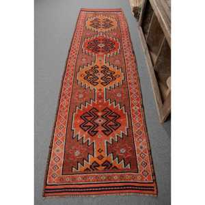 Vintage Turkish <b>Wool</b> Rug <b>Red</b> Orange 29' X 102' Oversized Boho Classic Large Area Patchwork Rectangle Hallway Patterns Latex - Product Image 1