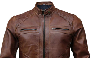 Chaqueta de cuero Cafe Racer para hombre, chaqueta de motorista negra y marrón, piel de oveja auténtica, chaquetas nuevas bordadas personalizadas de alta calidad - Product Image 4