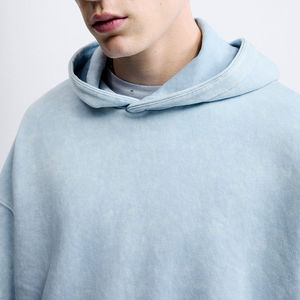 Sweat à capuche vintage surdimensionné pour homme 100% coton épaule tombante ourlet brut pull Crop Streetwear sweat à capuche blanc - Product Image 2