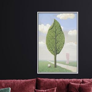 Surrealist Leaf Tree Canvas Print: Dreamy Magritte Wall Decor,WHITE <b>FRAMED</b> CANVAS - Product Image 1