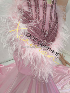 Robes de mariée Ocstrade, robes de mariée sirène en satin élégant, ornées de strass roses, 2025 Autotest K010 <span class=keywords><strong>pour</strong></span> grandes tailles - Product Image 6
