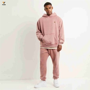 Venta al por mayor de algodón pesado French Terry Hoodie para hombres personalizado Vintage mono lavado sol desvanecido diseño Digital liso teñido para - Product Image 3
