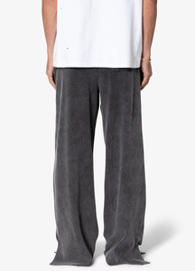 Custom Rhinestone Logo Streetwear Oversized Sweatpants 100% <b>Cotton</b> Acid washed Wide Leg <b>Raw</b> Bottom Hem Joggers For Men - Product Image 4