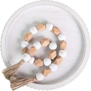 Round <b>Tray</b> <b>for</b> Home Decor- White Wood Beaded <b>Tray</b>- <b>Decorative</b> Round <b>for</b> Living Room <b>Coffee</b> <b>Table</b> Decor, Kitchen - Product Image 5