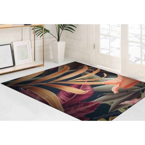 Tapis imprimé botanique, motif de feuilles de jungle florales, tapis de salle à manger coloré, tapis en velours de luxe - Product Image 2