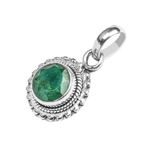 Collier en argent sterling 925 plaqué or avec pierre précieuse verte de forme ronde émeraude, cadeau d'anniversaire parfait, bijoux estampés - Product Image 1