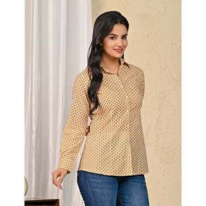 Chemise en popeline de coton crème pour femme avec motif brodé, taille unique du XL au 4XL, style formel de bureau - Product Image 4