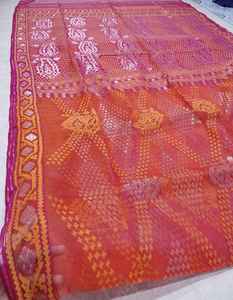 Tendance Deshi Dhakai ROUGE Jamdani Sharee Haute Qualité pour Femme JAMDANI FABRIC BlueGREEN Golden Sky Blue du Bangladesh - Product Image 3